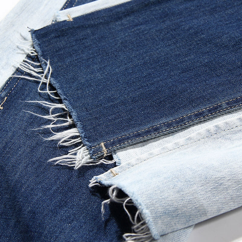 Unique Two Tone Raw Hem High Waist Straight Leg Spliced Jeans - Image 4