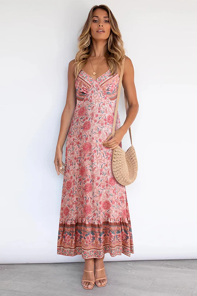 V Neck Floral Boho Dress - Image 4