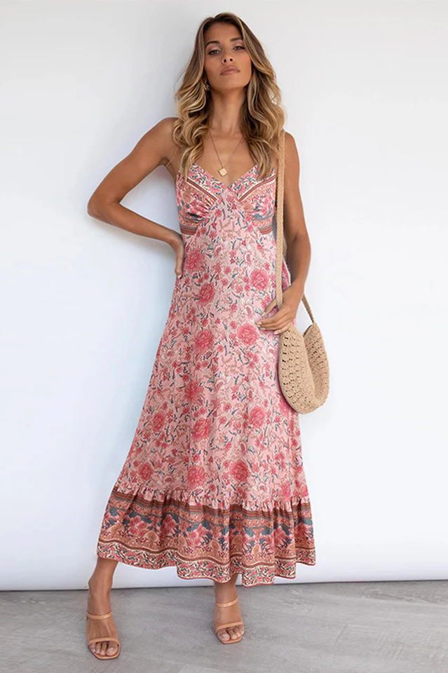 V Neck Floral Boho Dress - Image 5