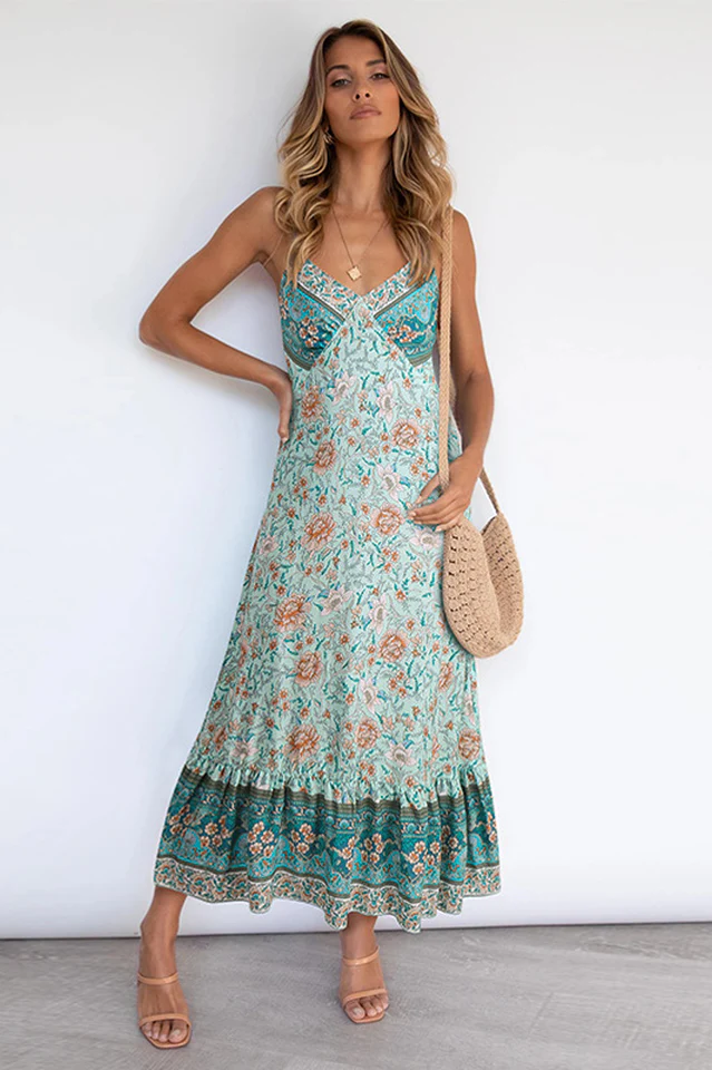 V Neck Floral Boho Dress - Image 7