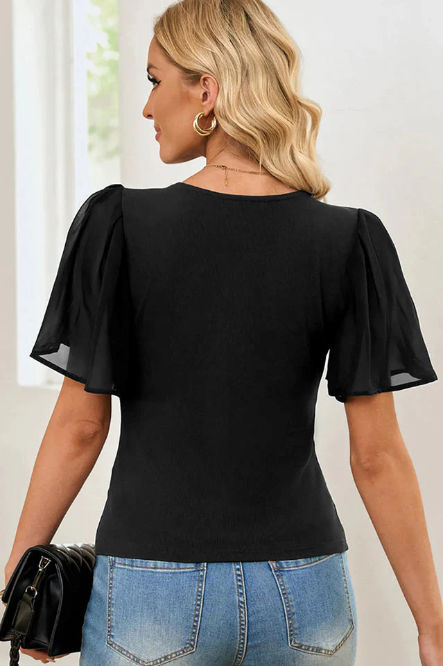 V-Neck Flutter Sleeve Top - Image 14