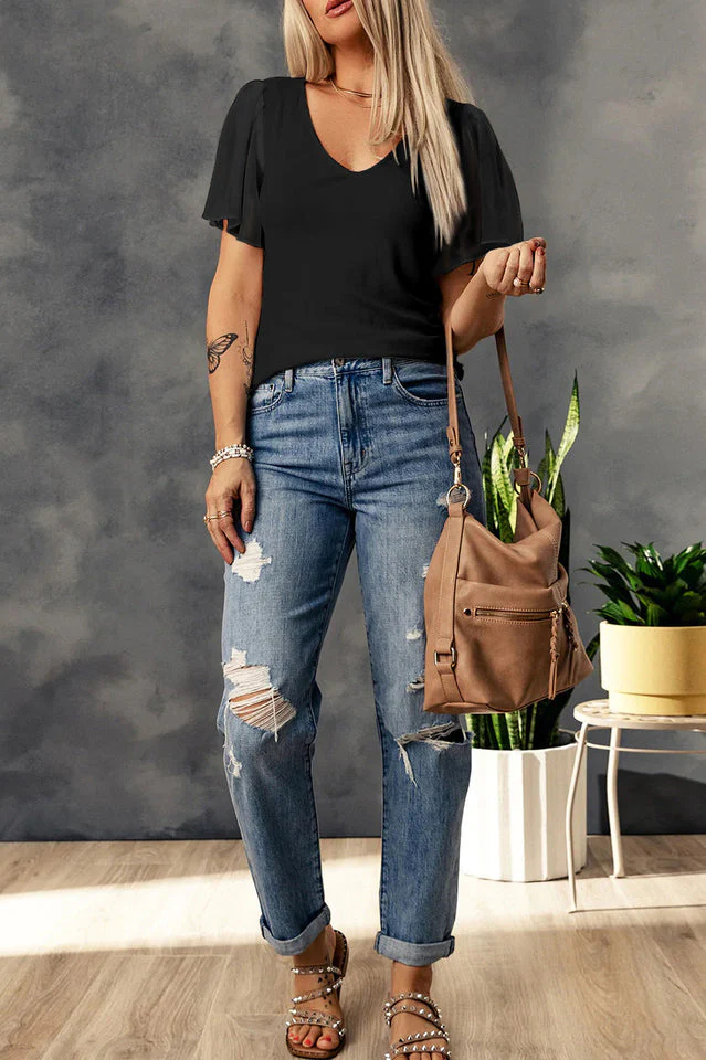 V-Neck Flutter Sleeve Top - Image 15
