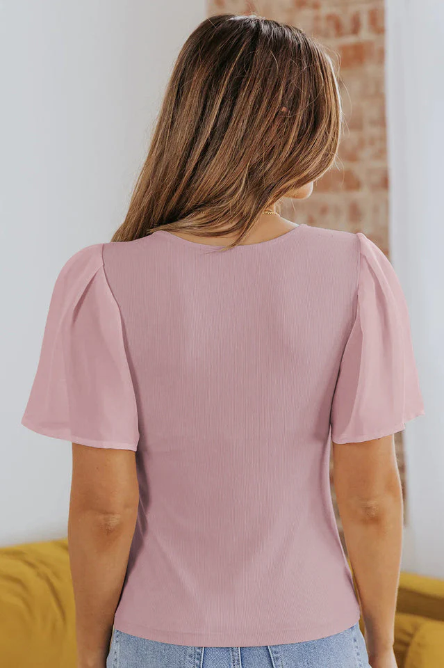 V-Neck Flutter Sleeve Top - Image 5