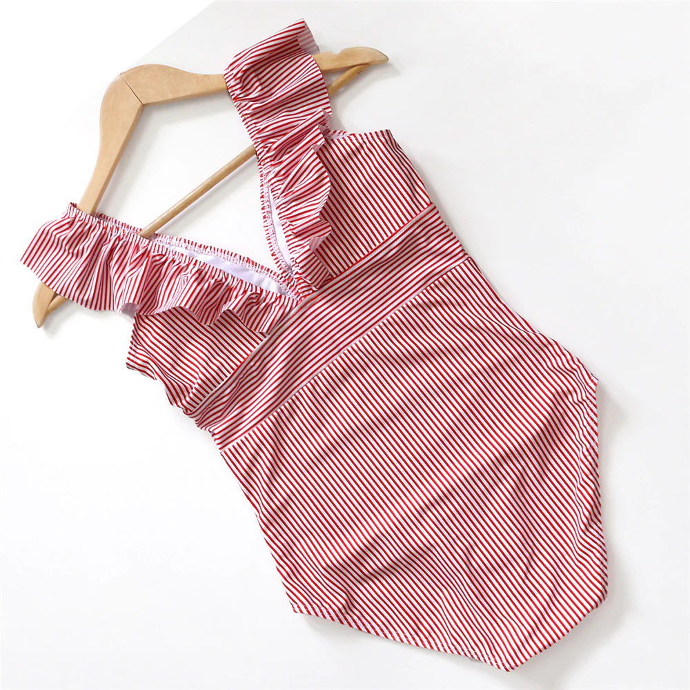 V Neck Ruffled Padded High Waist Monokini - Image 25
