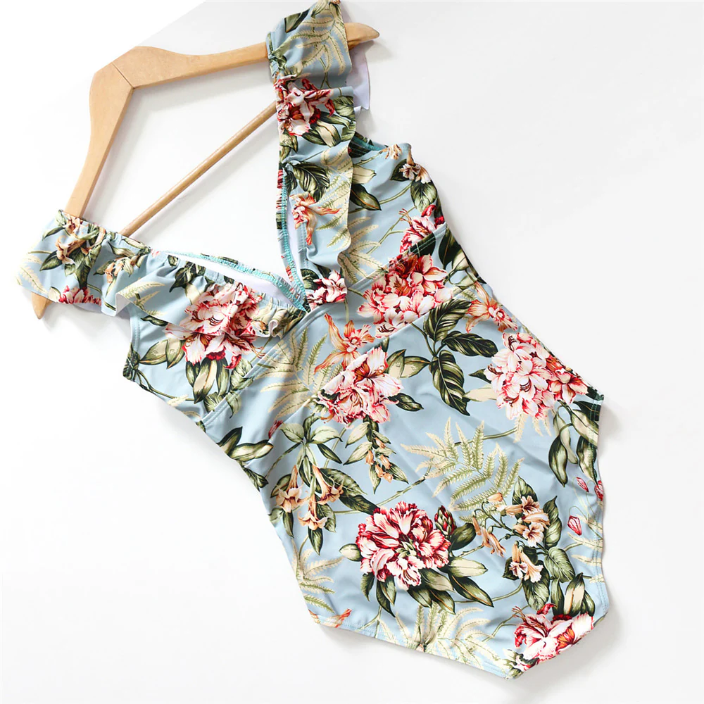 V Neck Ruffled Padded High Waist Monokini - Image 27