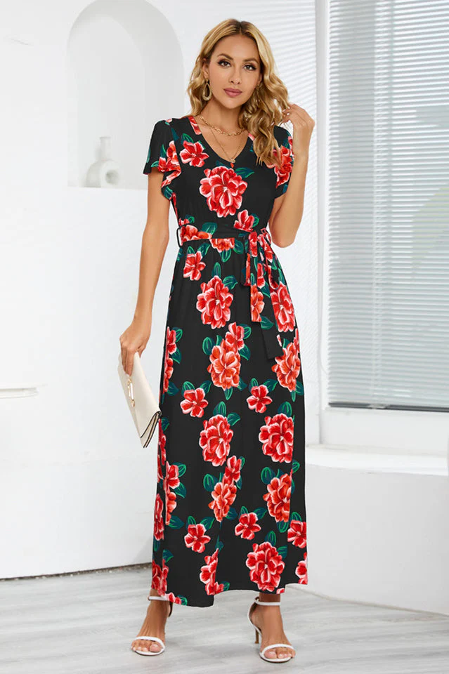 V-Neck Vacation A-line Midi Dress