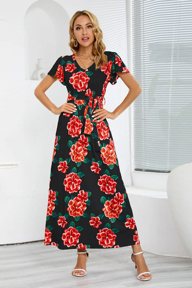 V-Neck Vacation A-line Midi Dress - Image 3