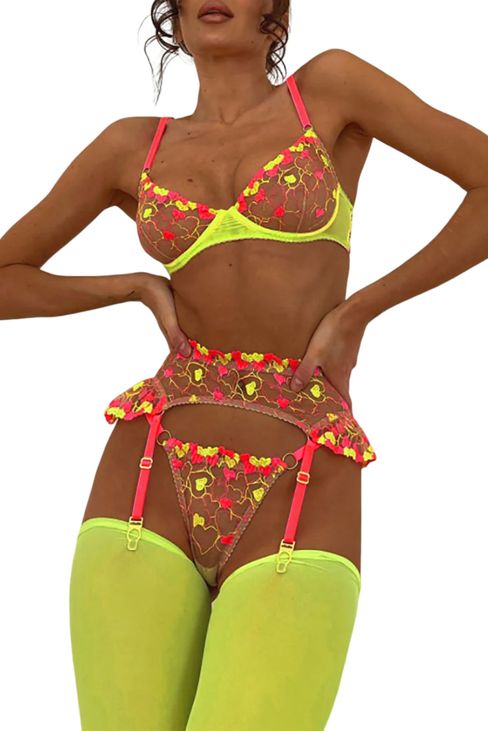 Valentines Heart Embroidered See-through Lingerie Set - Image 4
