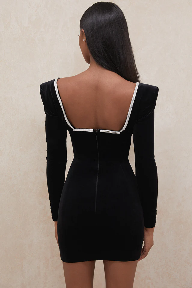 Velvet Crystal Plunge Mini Dress - Image 10