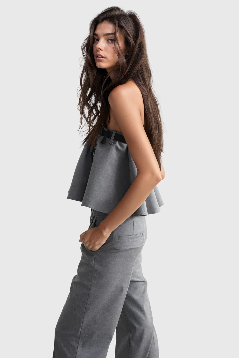 Versatile 2-Piece Set with Skirt and Trousers - Grey - Image 2
