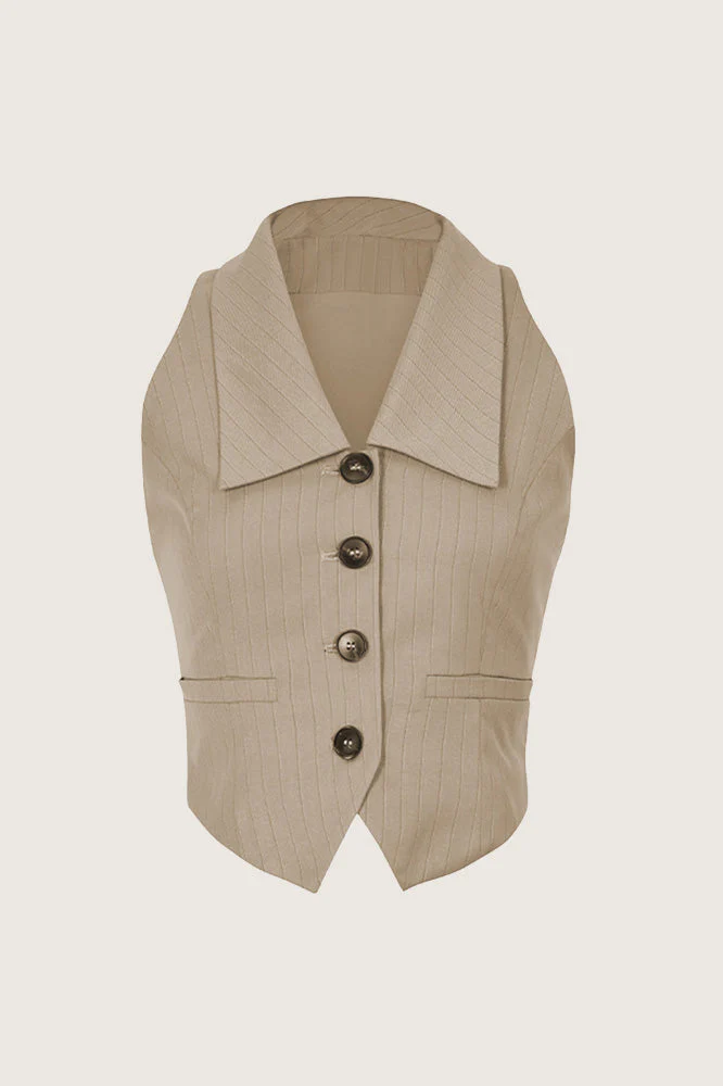 Vest with Collar - Brown - Image 4
