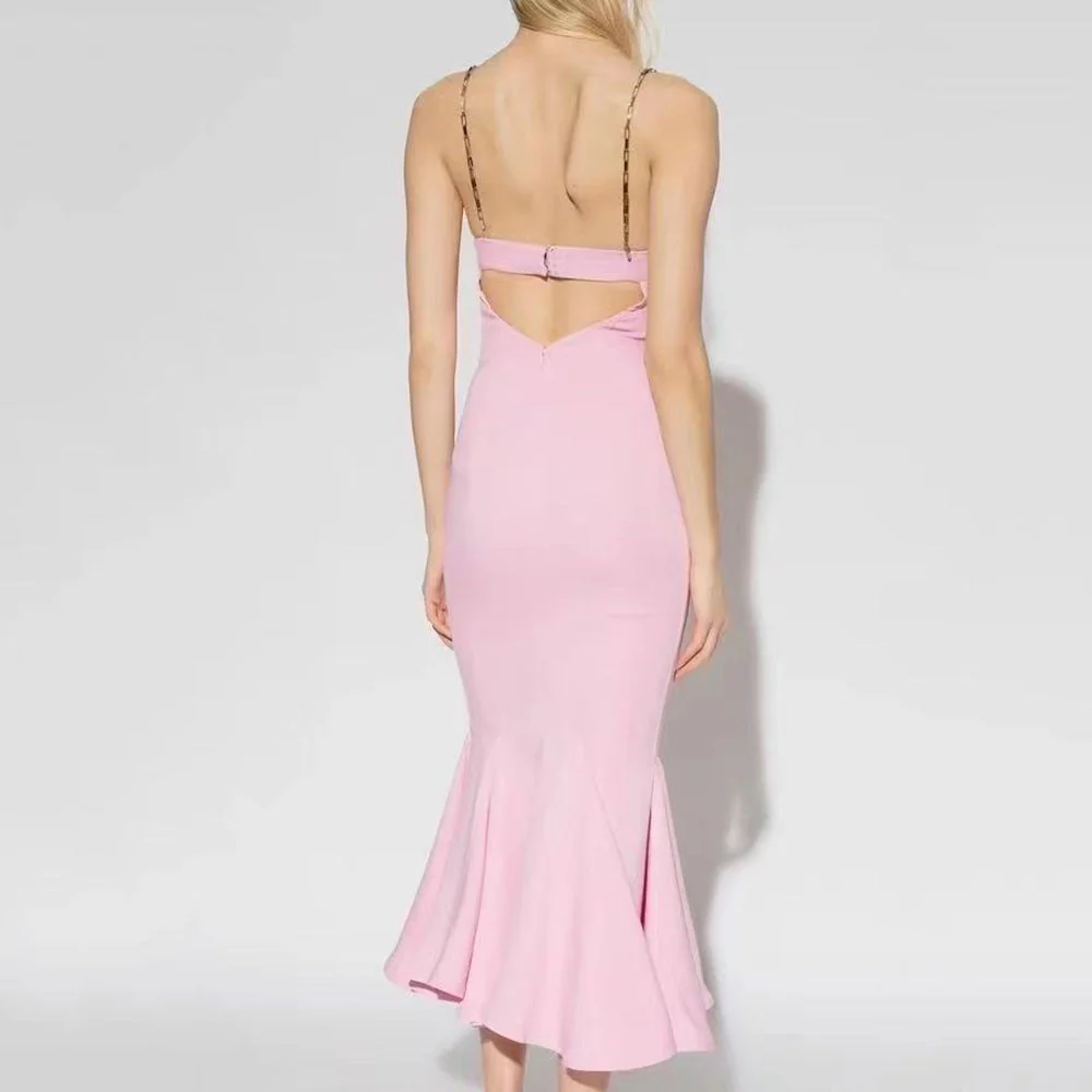 ARINNA PINK FRILLED BOTTOM BODYCON MIDI Dress - Image 14