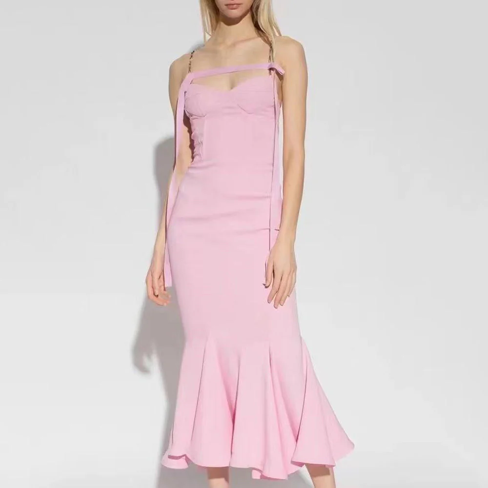 ARINNA PINK FRILLED BOTTOM BODYCON MIDI Dress - Image 15