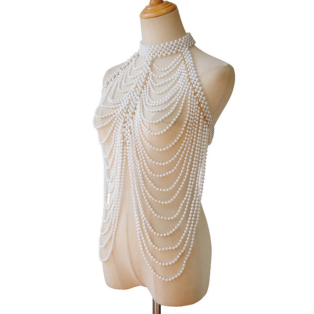 VICTORIAN FANTASIA Metallic Layered Imitation Pearl Choker Body Chain - Image 5