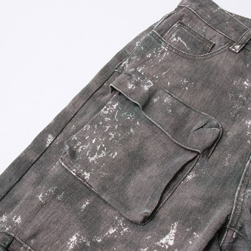 Vintage Acid Wash Multiple Pocket High Waist Straight Leg Cargo Jeans - Image 3