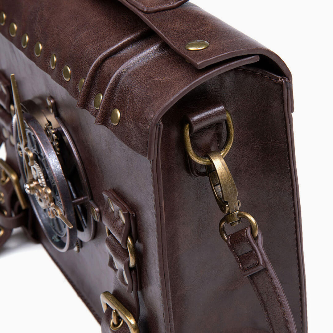 Time Fly Back Clock Trim Button Up Crossbody Messager Bag - Coffee - Image 5