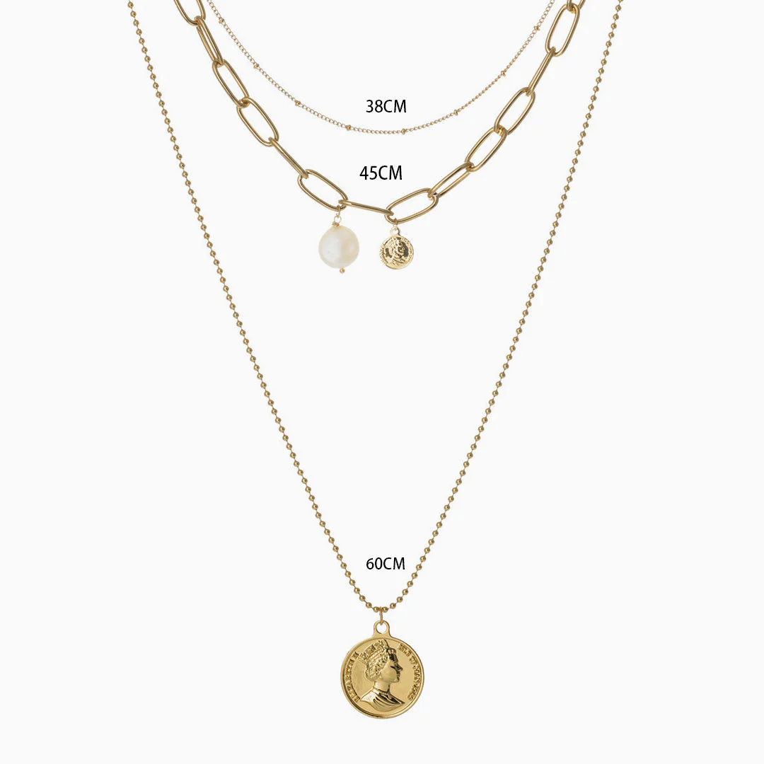 The Boho Weekend Coin Charm Pendant Layered Necklace - Gold - Image 2