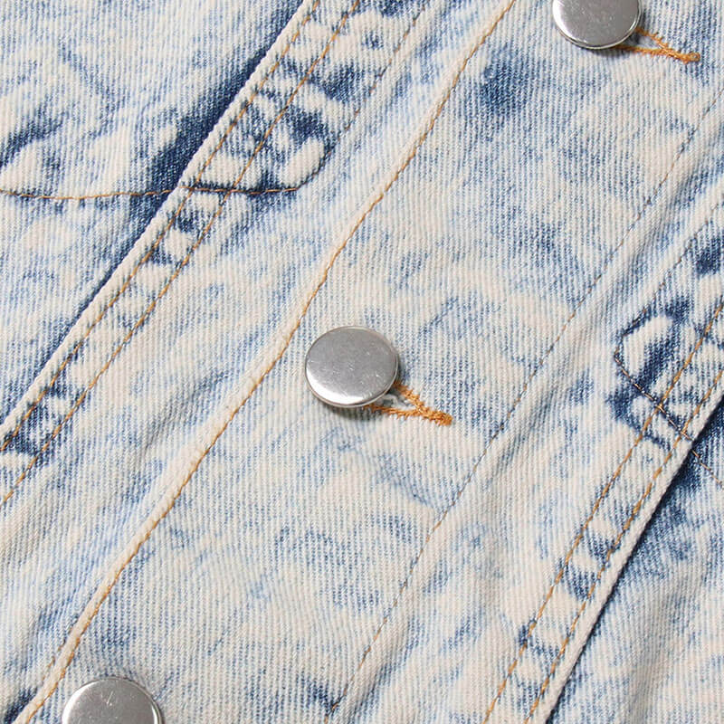 Vintage Distressed Ripped Detail Button Down Acid Wash Denim Jacket - Image 4