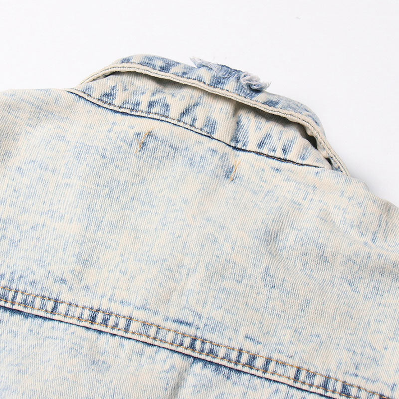 Vintage Distressed Ripped Detail Button Down Acid Wash Denim Jacket - Image 5