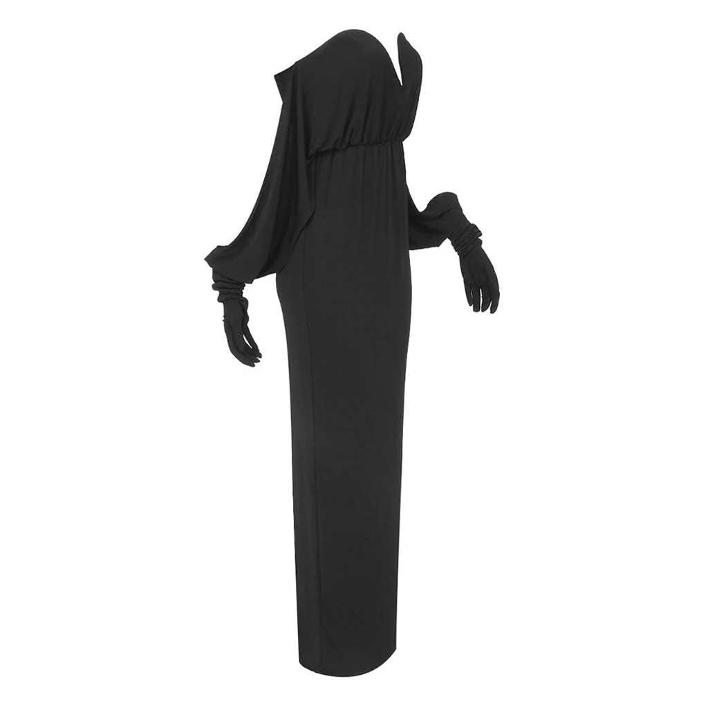 Vintage Draped Plunge Sweetheart Neck Strapless Glove Sleeve Maxi Evening Dress - Image 5