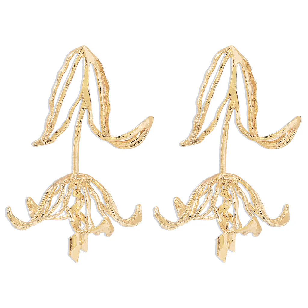 Vintage Exaggerated Tulip Polished Plated FLower Shaped Drop Earring - Image 3