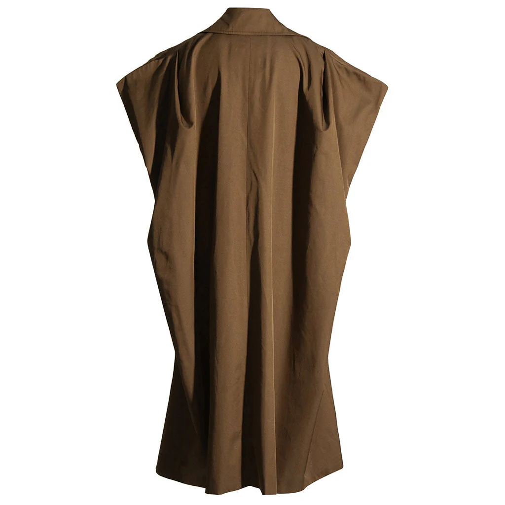 Vintage Extended Shoulder Double Breasted Belted Cape Trench Coat - Brown - Image 3