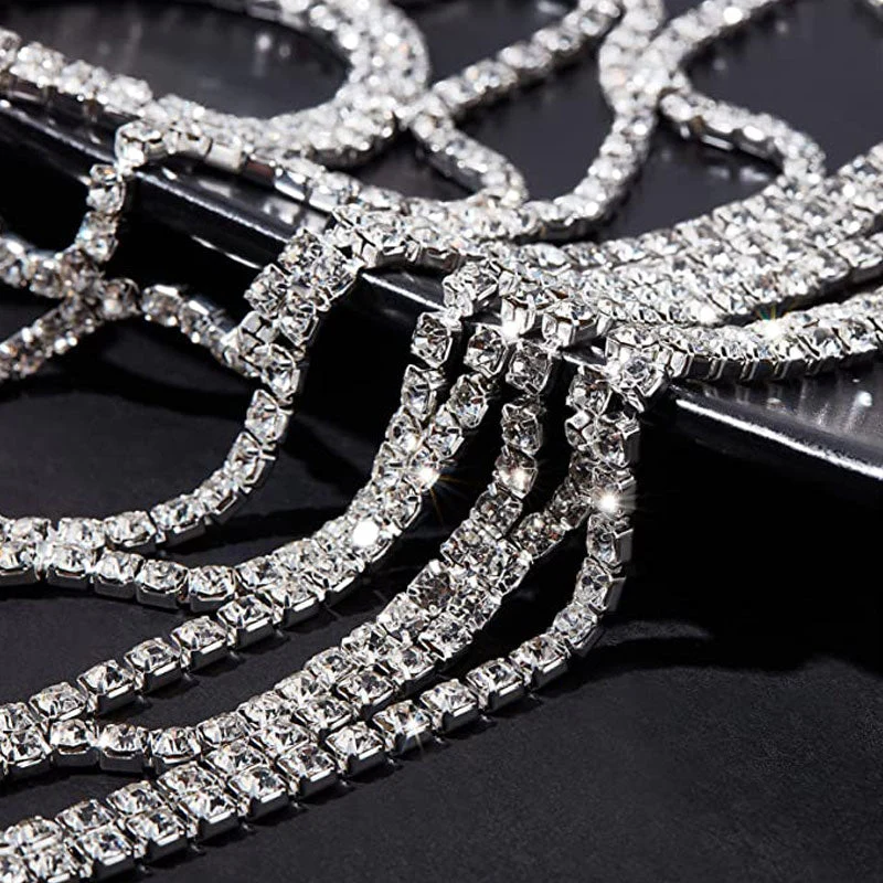Vintage Flapper Rhinestone Embellished Caged Chain Headpiece - Silver - Image 2