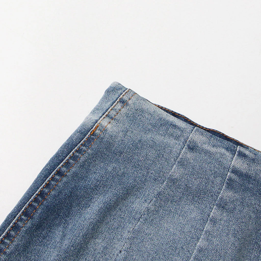 Vintage Gradient Raw Trim Back Slit High Waist Maxi Denim Skirt - Image 3