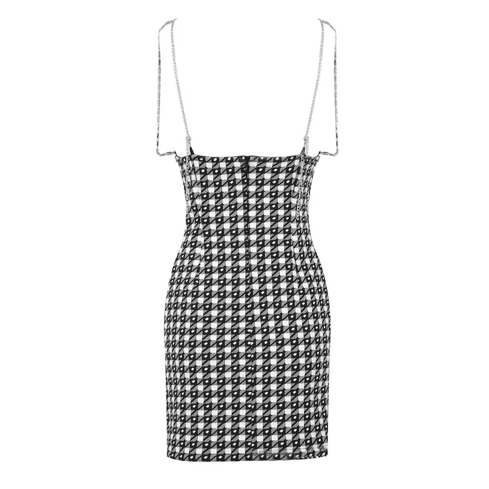 ESTEMA HOUNDSTOOTH V NECK Crystal BOW TIE Mini Dress - Image 4