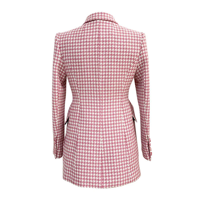 Vintage Houndstooth Print Peak Lapel Double Breasted Tailored Woolen  Blazer - Image 2