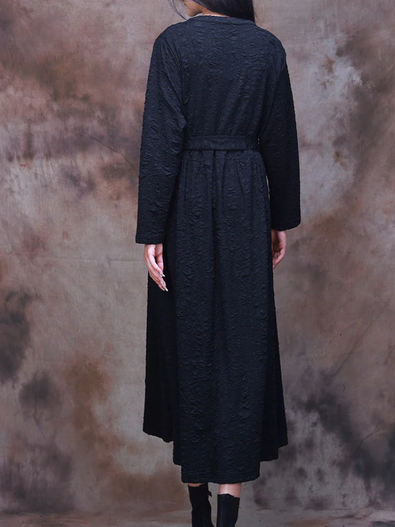 Vintage-Inspired Classic Belt Side Pockets A-Line Dress - Image 3