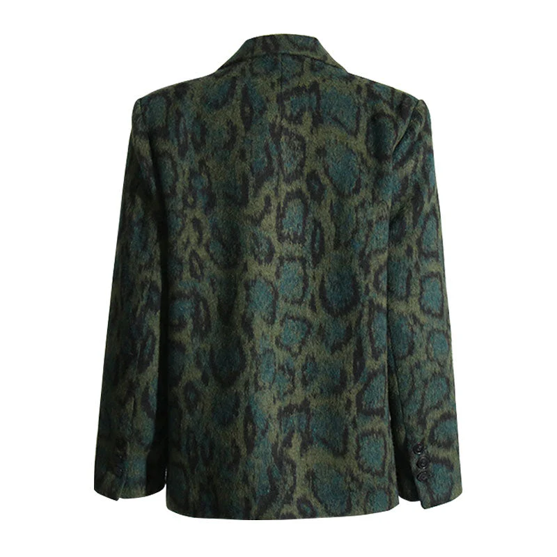 Vintage Leopard Print Faux Fur Lapel Collar Double Breasted Blazer - Image 2