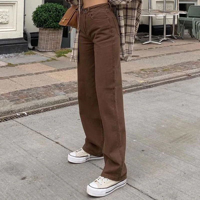 Vintage Style '90s High Waist Straight Leg Jeans - Chocolate - Image 2