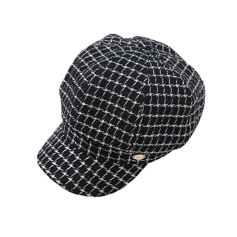 Vintage Style Checked Pattern Wool Blend Newsboy Hat - Image 5