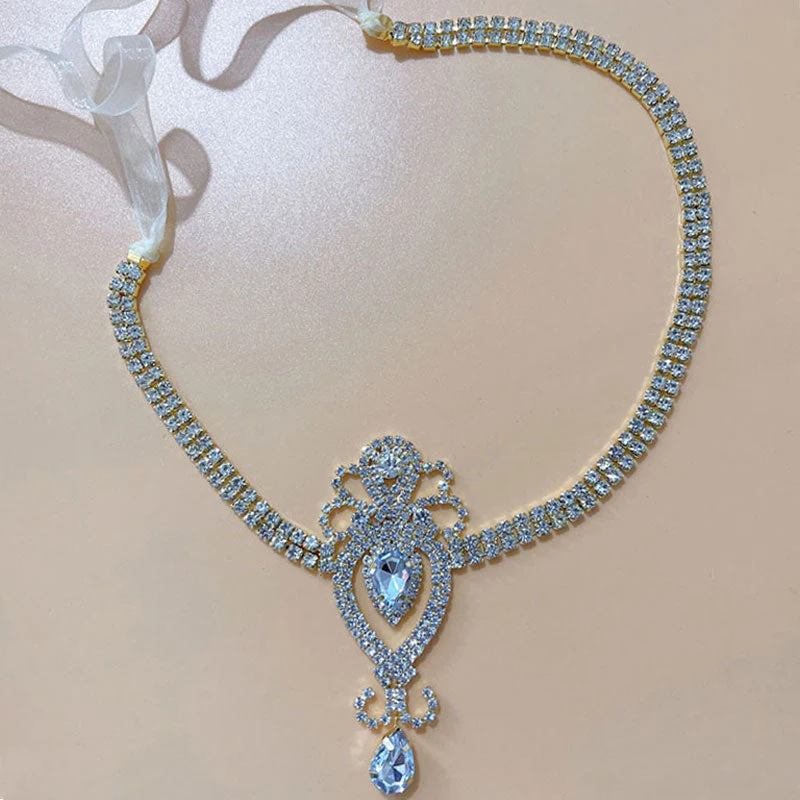 Vintage Teardrop Gem Rhinestone Embellished 1920s Flapper Headband - Silver