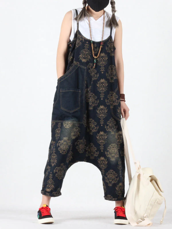 Viviana Vintage Floral Prints Overall Dungarees with Pockets - Image 3