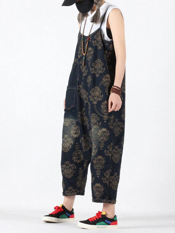 Viviana Vintage Floral Prints Overall Dungarees with Pockets - Image 4
