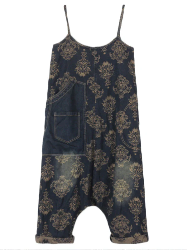 Viviana Vintage Floral Prints Overall Dungarees with Pockets - Image 7