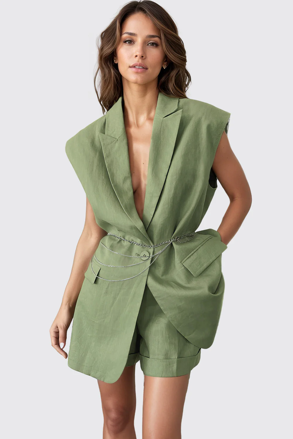 Waistcoat and Shorts 2-Piece Set - Green - Image 2