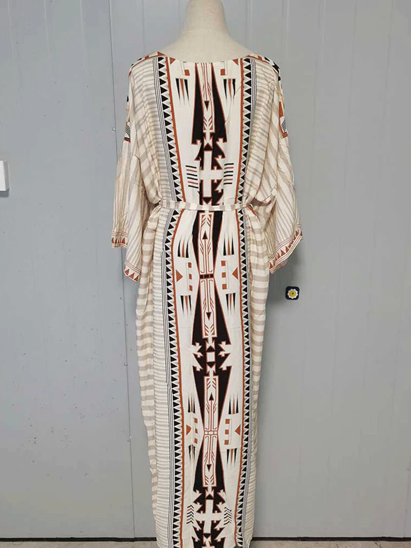 Printed Different Colors Polyester Long Length Gown Kimono Duster Robe - Image 6