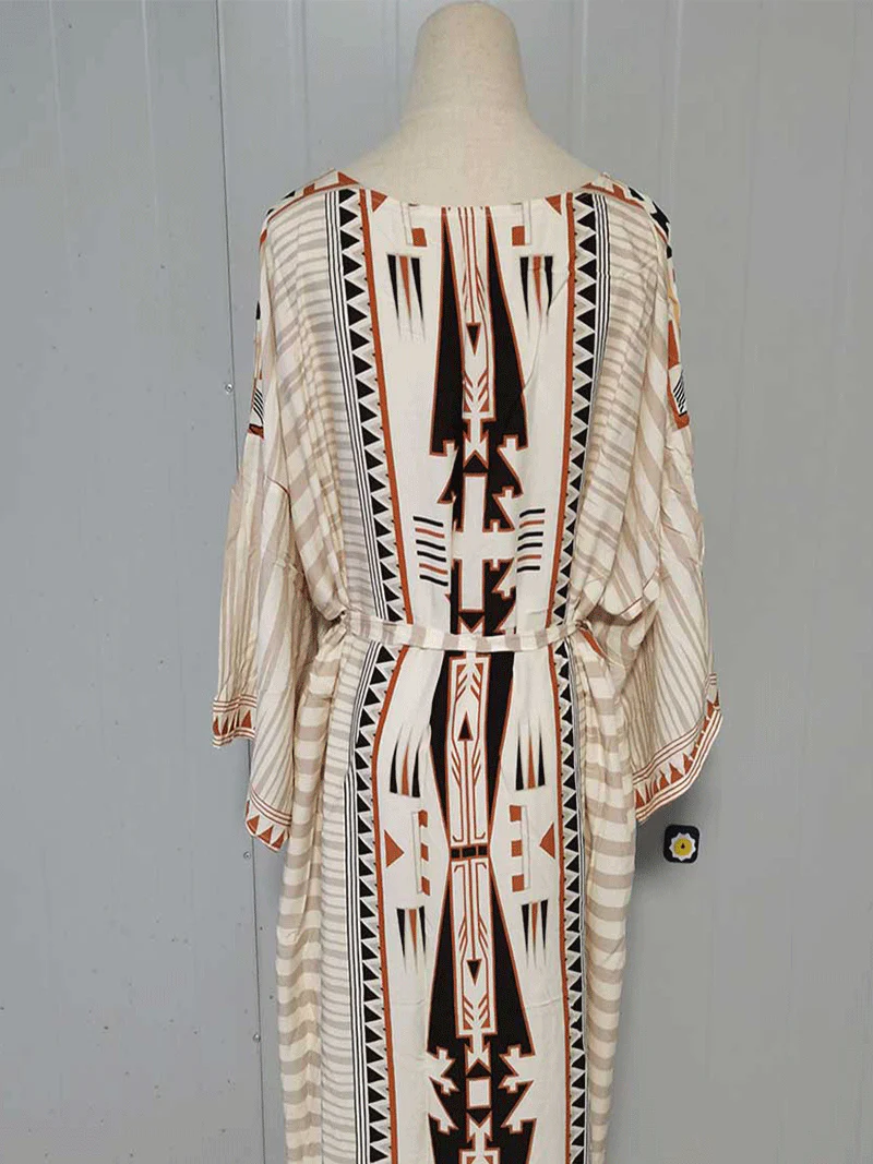 Printed Different Colors Polyester Long Length Gown Kimono Duster Robe - Image 8