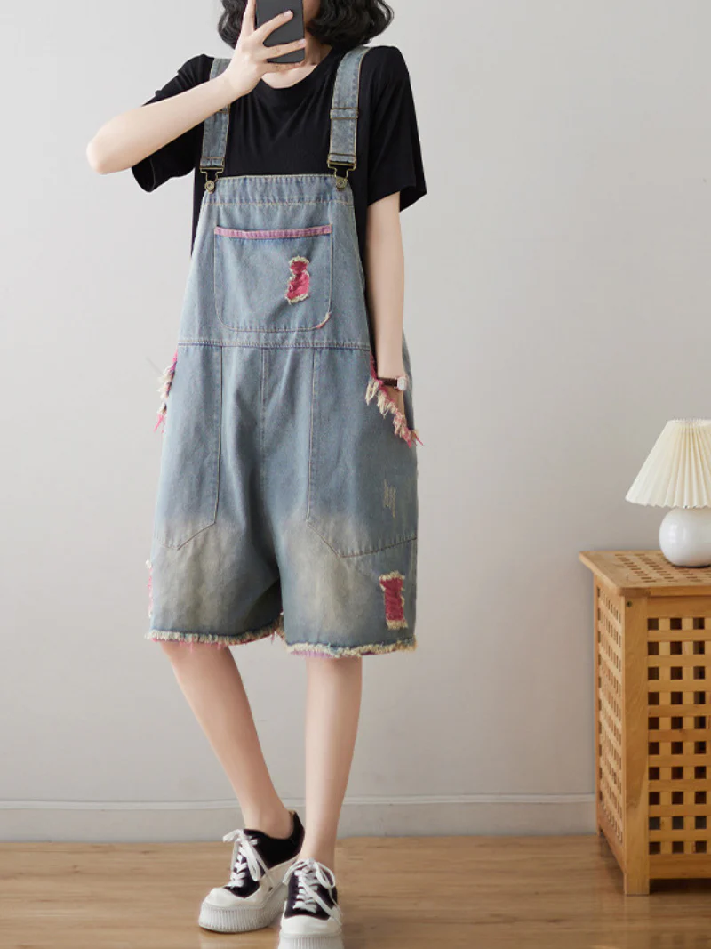 Wear Your Crown Denim High Waist Short Dungarees - Image 2