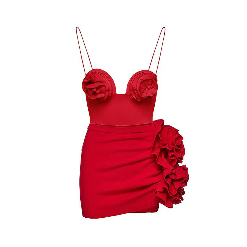 HANNA RED BODYSUIT and Skirt with ROSE BOWS 2 PIECE SET - Image 3