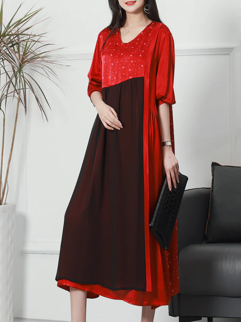 Fashionable V-neck Neck Middle Waist Star Pattern Midi-Dress - Image 2