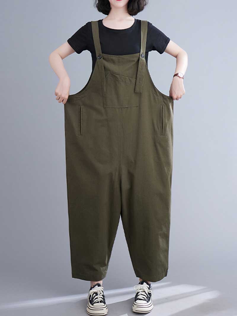 Western-style Plain Cotton Sleeveless Overalls Dungaree - Image 2