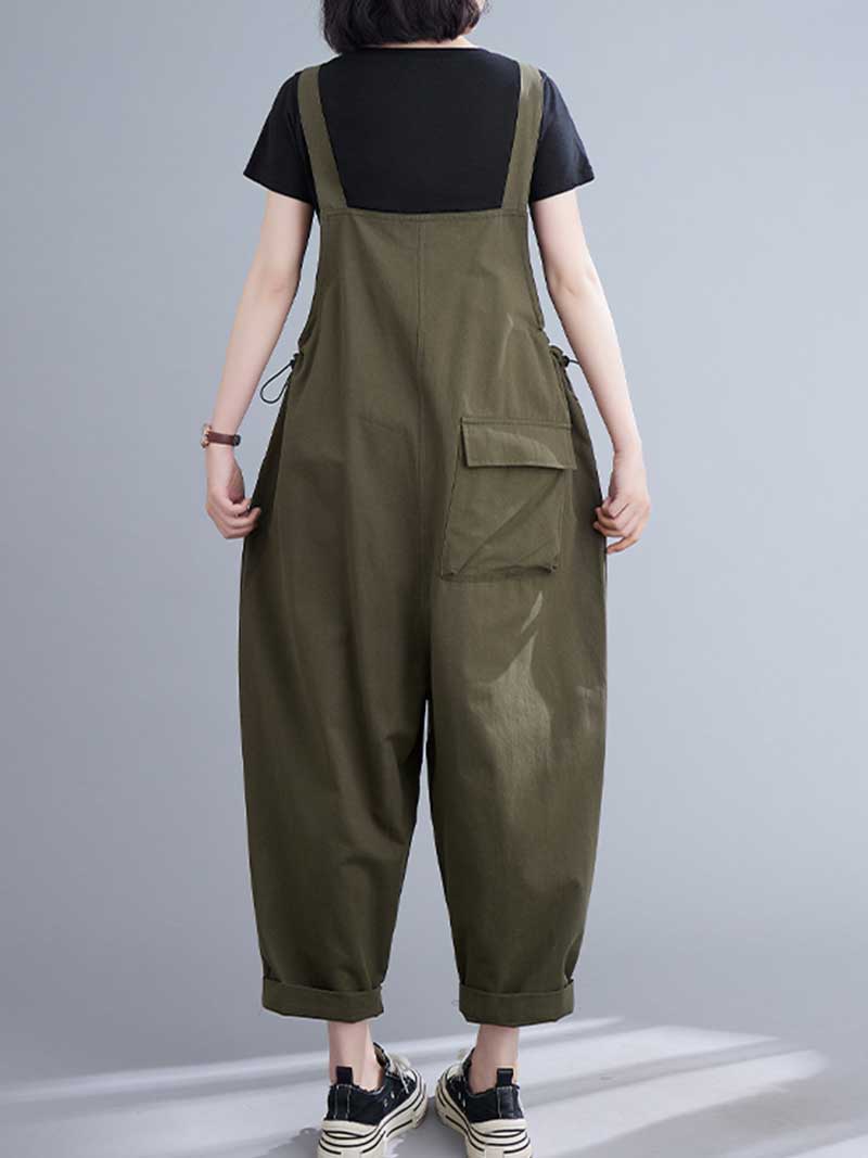 Western-style Plain Cotton Sleeveless Overalls Dungaree - Image 5
