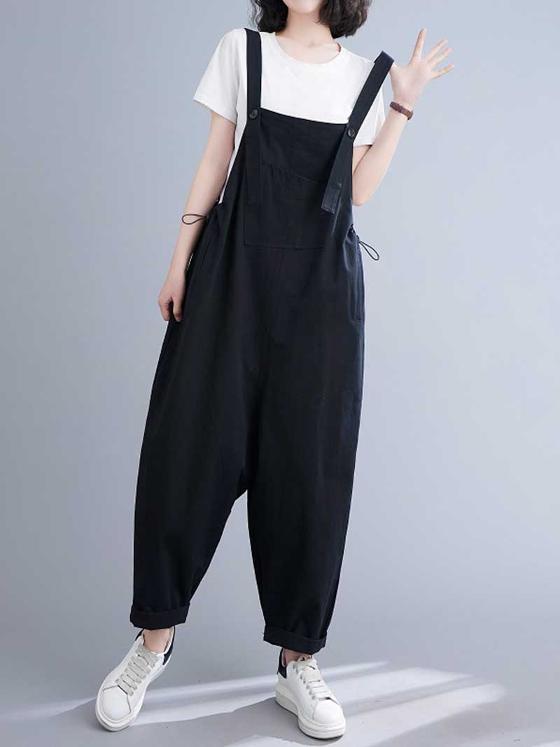 Western-style Plain Cotton Sleeveless Overalls Dungaree - Image 7