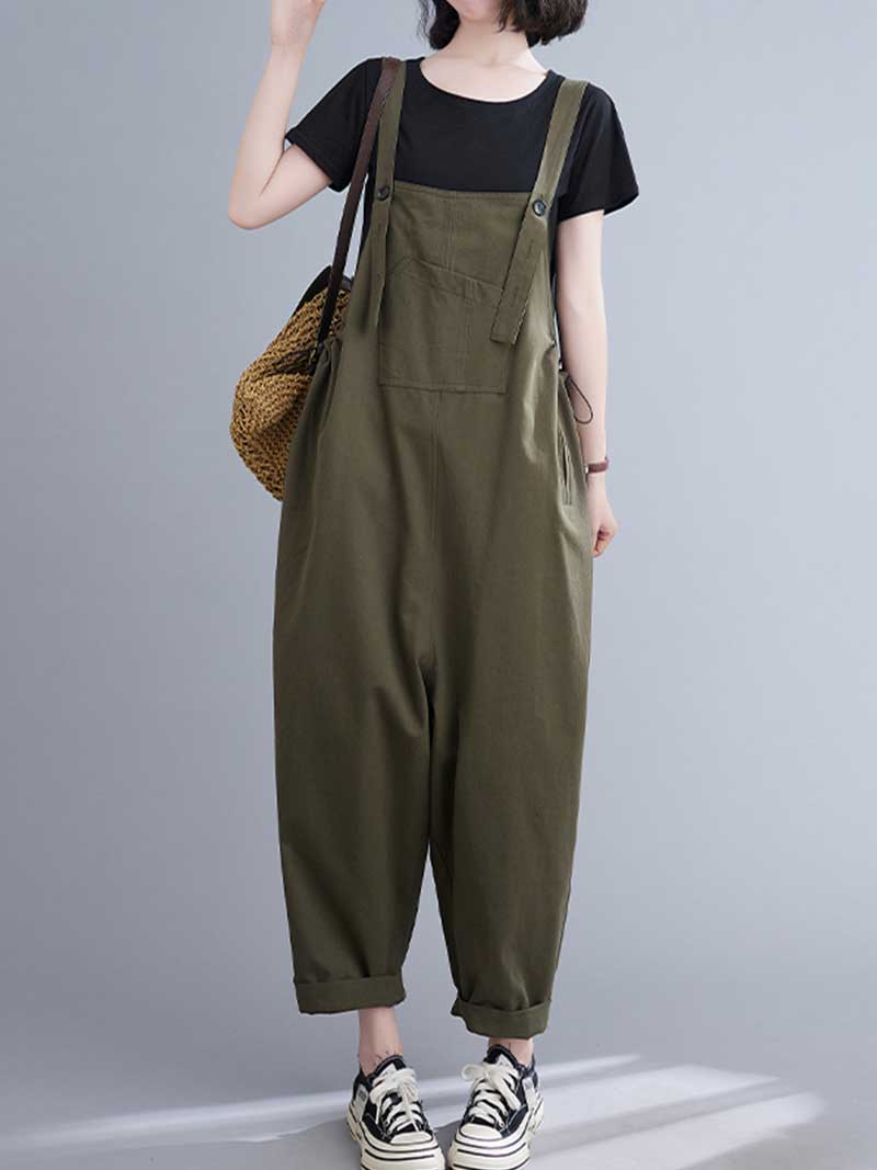 Western-style Plain Cotton Sleeveless Overalls Dungaree - Image 8
