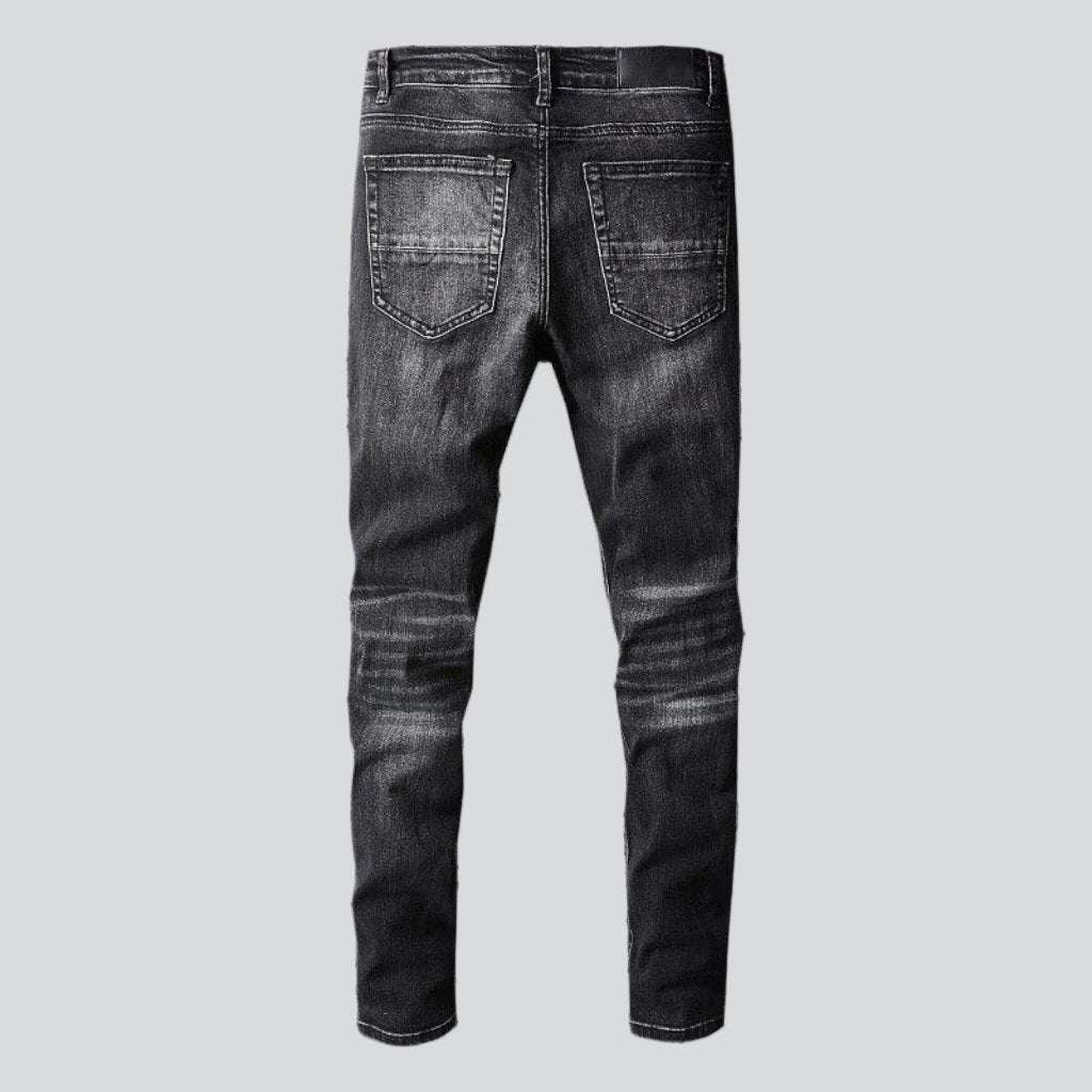 Whiskered distressed black men's jeans - Image 3