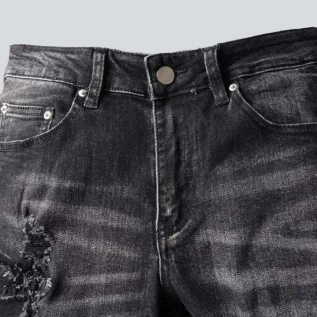 Whiskered distressed black men's jeans - Image 5